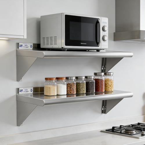 Image of Hally Stainless Steel Shelf Wall Mounted Metal Shelf Wall Shelf 10 x 30 NSF Heavy Duty 280 lb Capacity, Commercial Wall Mounted Storage Rack for Kitchen, Garage, Laundry Room 2 Pack