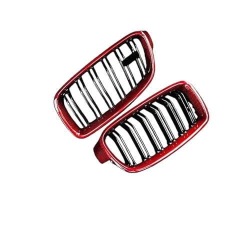 1セット 自動車部品 レッド カーボンファイバー カーバンパーグリル と互換性がある BMW 3シリーズ F30 F35 2012-IN 2ライン F30 キドニーメッシュグリルに対応(F20 2012-2014)