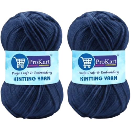Image of ProKart - Premium 4 Ply Wool Knitting Yarn, Soft Fine Weight for Knitting & Crochet, Sweaters, Scarves, Hats, Baby Wear & DIY Crafts, Navy Blue, 100g x 2 Balls