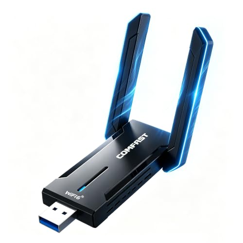 Image of COMFAST AXE5400Mbps USB WiFi Dongle for PC WiFi 6E Adapter Tri-Band | WiFi USB 3.0 High Gain Wireless Adapter for PC/Desktop/Laptop, MU-MIMO & OFDMA, WPA3, Low-Latency, Plug & Play, Windows 10/11