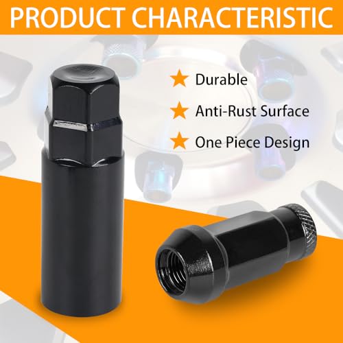 muge racing M12x1.5 Lug Nuts 20 PCS, 12mmx1.5 Bulge Acorn Open End Wheel Lug Nuts for Toyota, Honda, Ford, Chevrolet, Mitsubishi, Mazda, KIA, Hyundai, Buick, Black Lug Nuts Set with 1 Lug Nut Key