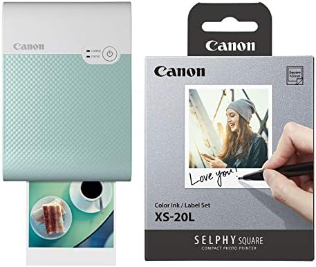 Canon SELPHY QX10 Compact Square Photo Printer, Green Color Ink/Label Set XS-20L (20 Sheets), Compatible to SELPHY Square Printer