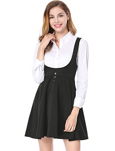 Allegra K Women's Basic Skater Skirt Button Decor Solid Flared Hem Suspender Dress L Black steampunk buy now online Allegra K Women's Basic Skater Skirt Button Decor Solid Flared Hem Suspender Dress L Black steampunk buy now online