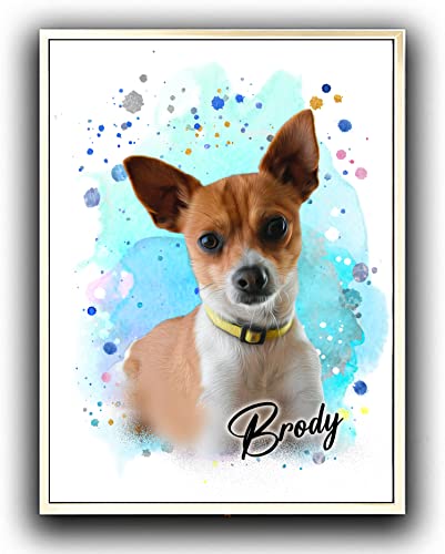 Custom Dog/Cat Portrait Watercolor Painting Framed Canvas Prints With Your Photos Wall Art For Home Decoration, Personalized Memorial Gift For Pet Lovers Dog Moms (12X16 Inches, Black Frame) #TOP2