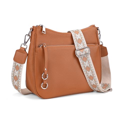 Image of befen Genuine Leather Crossbody bag for Women, Brown Leather Purse Women's Hobo Crossbody Purse Shoulder Handbags with Adjustable Wide Shoulder Strap for Everyday and Travel
