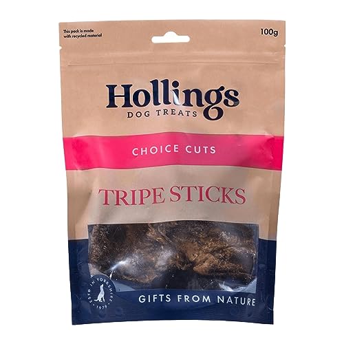 Hollings Tripe Sticks Dog Treats 100% Natural Air Dried Chews for Adult Dogs Grain Free & High in Protein (100g)