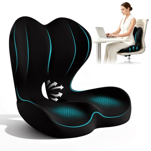 Serdyes Seat Cushion for Office Chair and Car, L-Shaped Memory Foam Seat Cushion, Ergonomic Sciatica & Tailbone Pain Relief Cushion with Non-Slip Breathable Cover, Back Support for Office Chair-Black