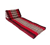 Traditional Thai Kapok 3 Fold Meditation Mattress with Oriental Style Triangle Recliner Cushion for Yoga Massage or Relaxation (Red with Elephants) - Image 5