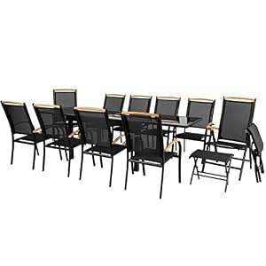 IB-Style ib style - Diplomat-XXL Gartengarnitur | 2 Kombinationen - 2 Farben | Alu SCHWARZ + TEAKHOLZ + Textilen SCHWARZ | Ausziehtisch 135-270 cm | 2 Farben | 8 Stapelstuhl + 2X Klappstuhl + 2X Fussbank IB-Style ib style - Diplomat-XXL Gartengarnitur | 2 Kombinationen - 2 Farben | Alu SCHWARZ + TEAKHOLZ + Textilen SCHWARZ | Ausziehtisch 135-270 cm | 2 Farben | 8 Stapelstuhl + 2X Klappstuhl + 2X Fussbank