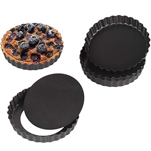 Non stick 4 Inch Quiche Pans Removable Bottom Mini Tart Pans Set Tart Mold Cheesecake Pan Tart Mold Set of 6 Round Shape(Black)