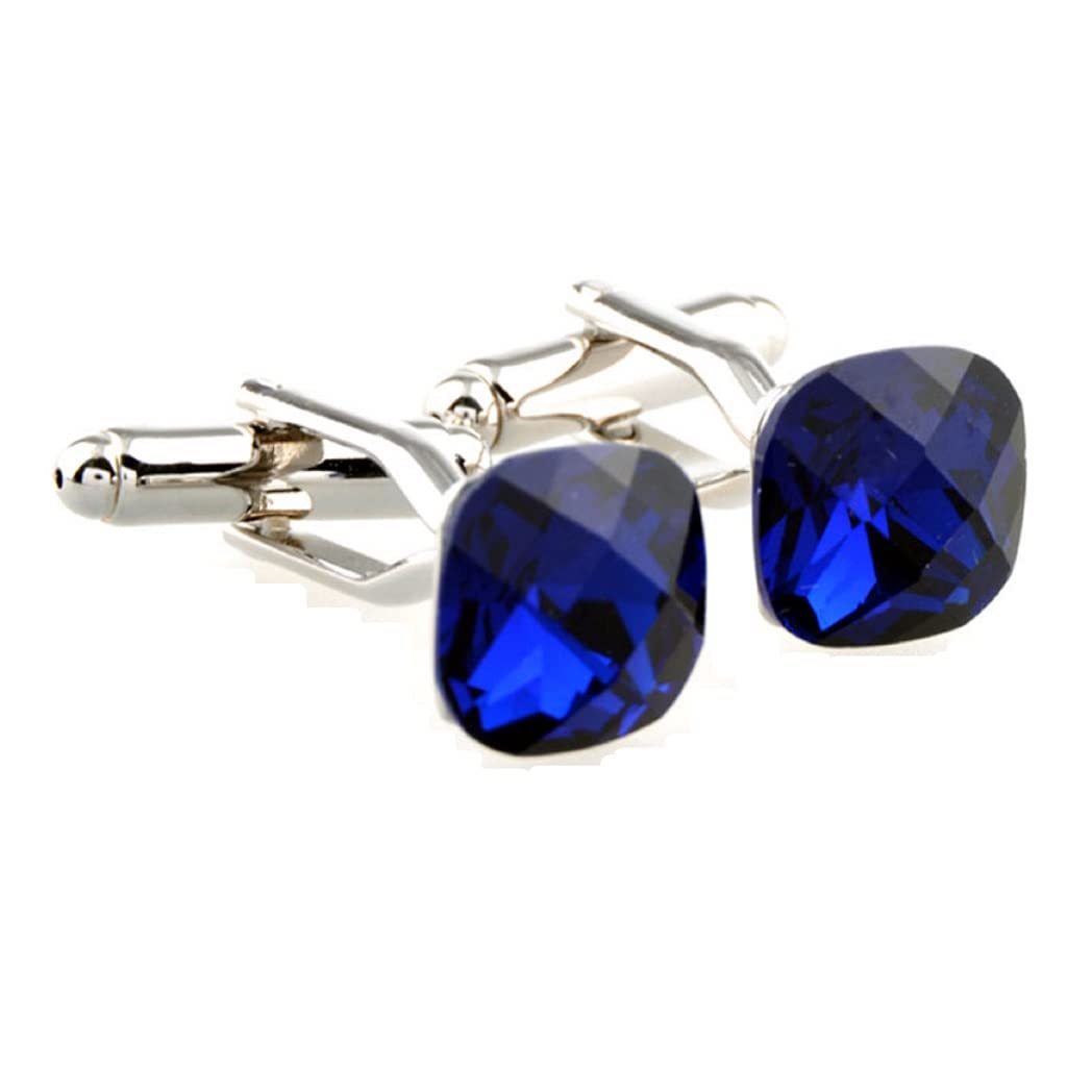 Blue Square Crystal Cufflinks Pair in a Presentation Gift Box & Polishing Cloth-image-23