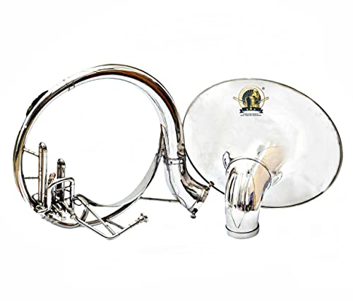 Sound Saga® Chrome Nickel Finish 22" King Size Handmade Sousaphone Brass Made Bb Big Bell Tuba With Mouth Piece And Carry Bag Musical Instrument Gift (Silver) #TOP14