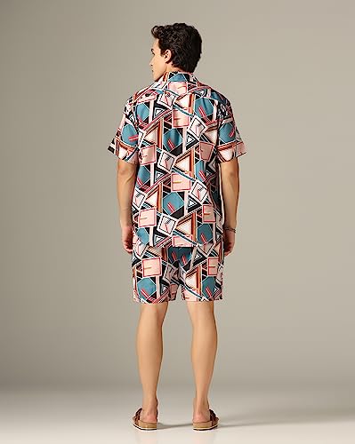 Image of DHRUVI Trendz Mens and Boys Rayon Co Ord Set | Trendy Night Dress | T Shirt and Short Set Combo Lounge | Stylish Summer Travel Wear | Matching Two-Piece for Vacation