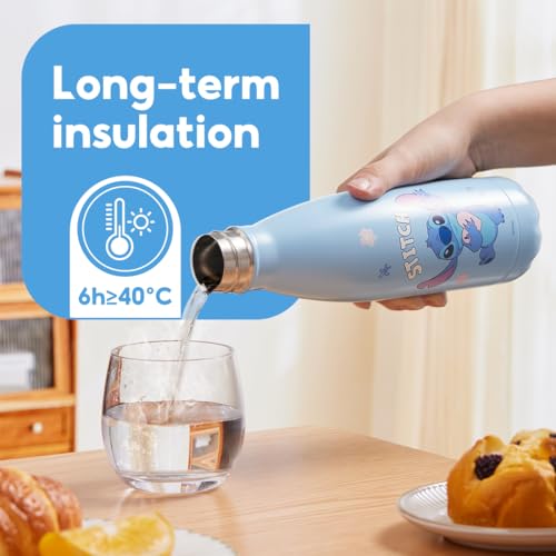 Image of MINISO Disney Lilo & Stitch 500ml Stainless Steel Insulated Water Bottle, Leak Proof Travel Water Bottle, Cute Character Sports Bottle for Gym Hiking Travel Everyday Use, Gift for Fans