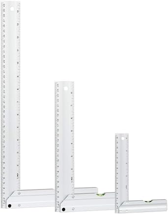 POWERTEC L Square 3pc, Try Square, 90 Degree Measuring Tools w/Bubble Levels, Machinist Square for Router Fence, Table Saw Blade, Woodworking, Carpentry Work, Frame Work 80005