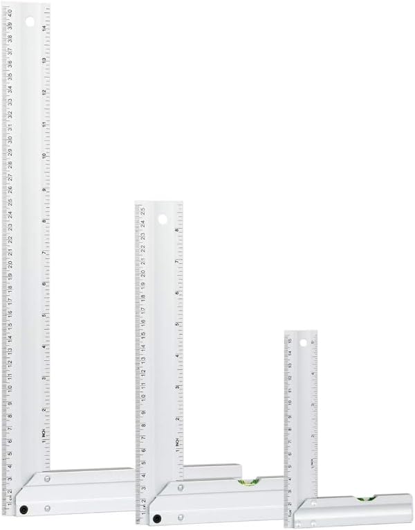 POWERTEC L Square 3pc, Try Square, 90 Degree Measuring Tools w/Bubble Levels, Machinist Square for Router Fence, Table Saw Blade, Woodworking, Carpentry Work, Frame Work (80005) by POWERTEC - Used condition - US$12.44