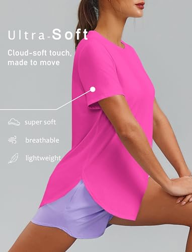 Image of PINSPARK Workout Tops for Women Short Sleeve Athletic Shirts UPF 50+ Quick Dry Running Outfits for Exercise Gym Hiking S-3XL