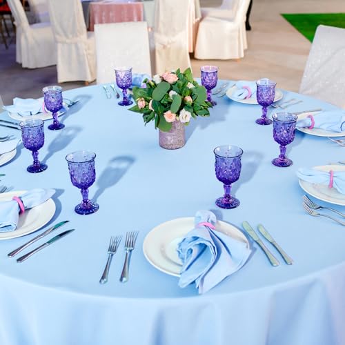 Image of 16 Pack Light Blue Plastic Tablecloth for Round Tables, Premium Decorative Baby Blue Disposable Table Cloths for Parties, Round Party Table Cover for Birthday Wedding Baby Shower Party, 84 Inch