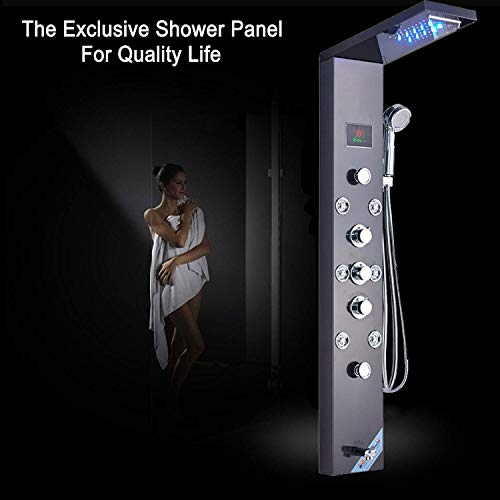 Votamuta Led Light Rainfall Waterfall Shower Head Shower Panel Tower System Rain Massage System With Body Jets,Hydroelectricity Temperature Display Hand Shower And Horizontal Spray Fingerprint-Free #TOP7