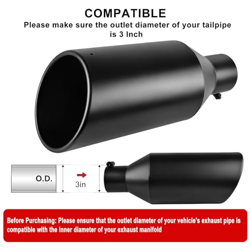 Image of MuHize Exhaust Tips 3 inch Inlet, 6 inch Outlet 15 inch Length Performance Exhaust Tip