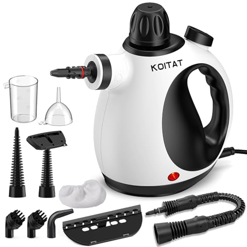 KOITAT, Portable Pressure Steam Cleaner with 10 Accessories, Upholstered Furniture Steam Cleaner with Safety Lock, for Home, Car, Floor