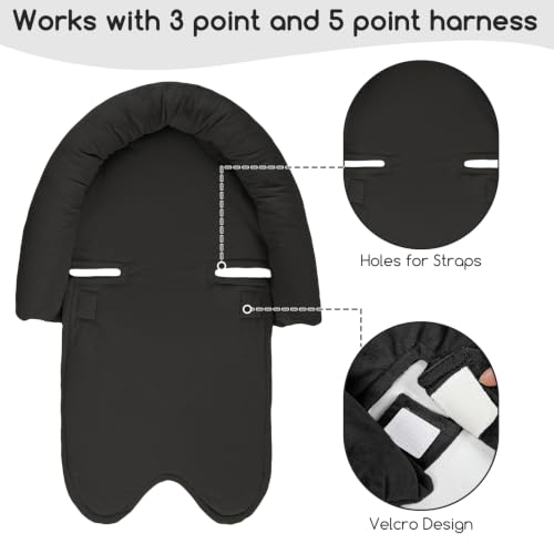 Image of Baby Car Seat Head Support for Newborn, GFU 2 in 1 Infant Car Seat Head Body Support with Strap Pads, Soft Stroller Cushion Pillow Insert for Girls, Fits for Stroller, Swing Black