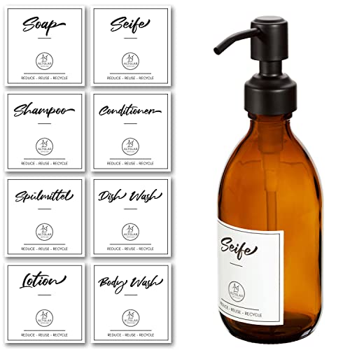 ALTGLAS Juego de 8 pegatinas para dispensadores de jabón resistentes al agua, para botellas pequeñas y medianas (6 x 6 cm) Cover