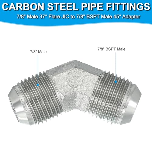 Image of PATIKIL Hex Reducing Nipple Connectors Pipe Adapter 7 /8 inch Male 37 Flare JIC x 7 /8 inch g Male 45 Adapter, Pipe Fitting Reducer Nipple Adapter Plated Steel Hydraulic Fitting