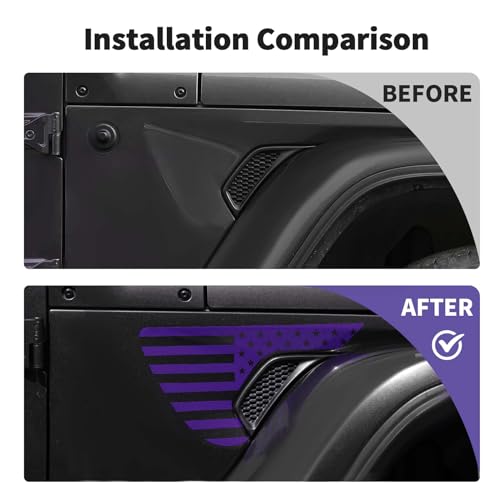 Image of Side Fender Vent Sticker US Flag Decals Vinyl Sticker Compatible with Jeep Wrangler JL JLU Gladiator JT 4xe 2025-2018 2pcs Purple