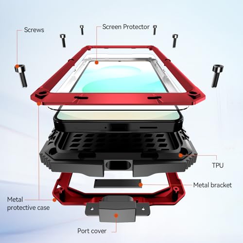 Coque métal S26 Plus rouge protection intégrale premium verre trempé - 7