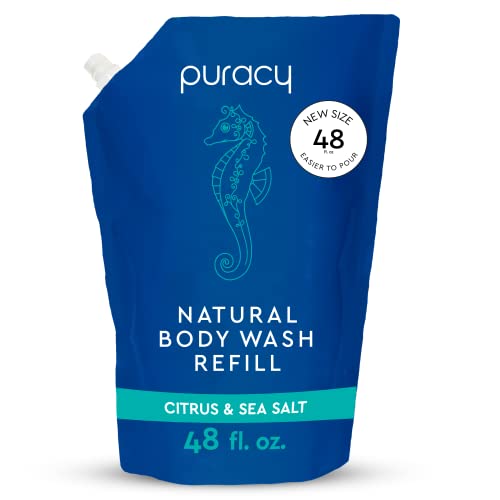 Puracy Natural Shower Gel Refill, Citrus & Sea Salt, 48 Ounce, Plant