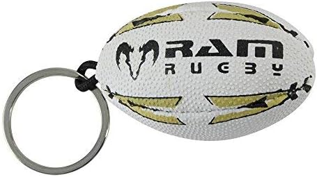 Ram Rugby Ball Keyring - Black/Gold (Rubber) or Yellow (Softee) - size 0 (5cm) (Rubber (Gold)), Black,Gold