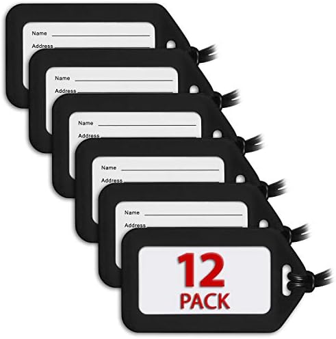 MIFFLIN Luggage Tags (Black, 12 PK), Bag Tag for Baggage, Suitcase Tags Bulk