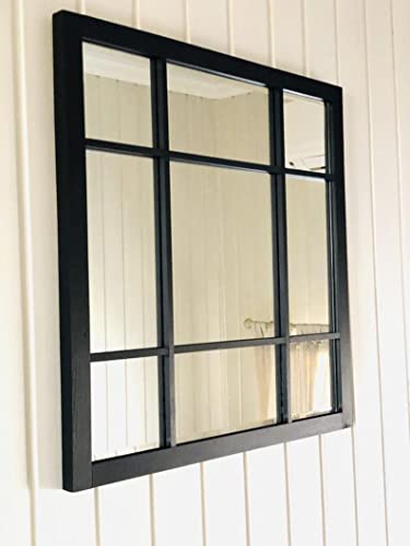 Reclaimed Barnwood Window Pane Mirror - Antique Barnwood Window Mirror - Distressed Wood Windowpane Mirror - Black Window Pane Wall Mirror (Ivory) #TOP2