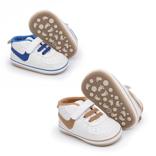 Image of Clowora Unsex Baby Shoes Boys Girls Infant Sneakers Non-Slip Soft Rubber Sole Toddler Crib First Walker Lightweight Shoes