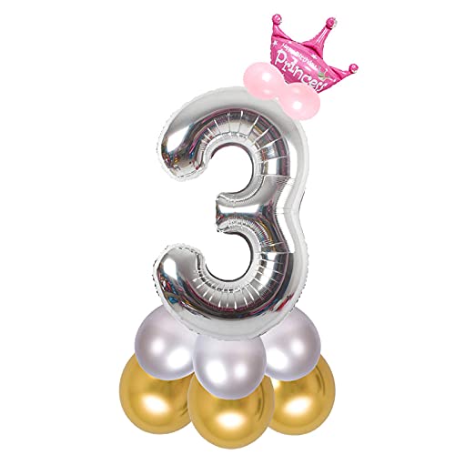 Image of Pink 32 Inches Numbers 3 Shape Large Big Foil Helium Balloons For Party Decorations In Happy Birthday Anniversary Office Items Materials Set Pack,13 Pcs