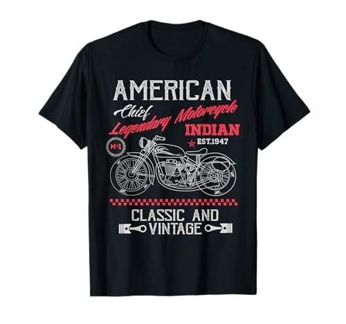 Vintage Americano Moto Indiano vecchio bikers T-shirt Maglietta