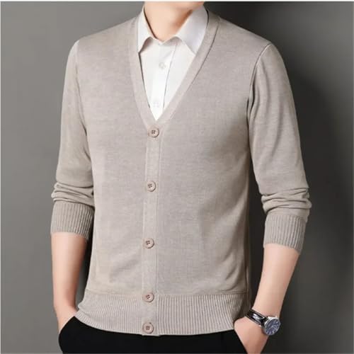 Men's Winter Knit Cardigan Solid Color Slim Fit V-Neck Knitted Sweatercoat Men Fleece Warm Sweater Jac2