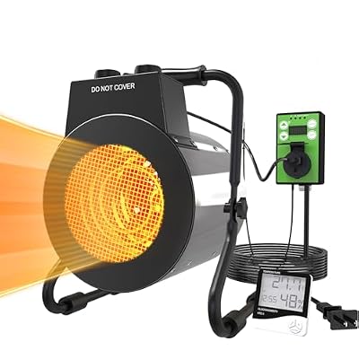 AOBMAXET Greenhouse Heater with Digital Thermostat - 1500W Stainless Steel Greenhouse Heater,Overheat Protection and 3S Fast Heating,Green House Heater for Greenhouse, Patio, Garage, Flower Room