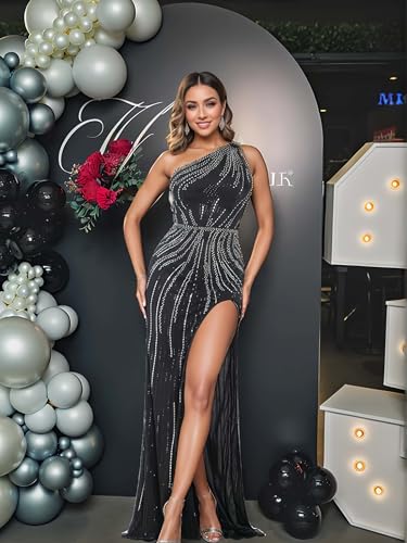 Image of Women's Sequin Prom Dress Evening Gowns for Formal Events | Elegant Sparkly Rhinestone Long Maxi Dresses for Formal Party,Gala,Wedding Guest,Fully Lined,Stretchy,Side Slit