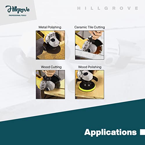 Image of Hillgrove HGCM19M1 Angle Grinder With Gloves And 5Pcs(1Pcs Each) Metal Cutting Wheel, Grinding, Tile Cutting, Wood Cutting, Flap Disk (100 mm Wheel Diameter)