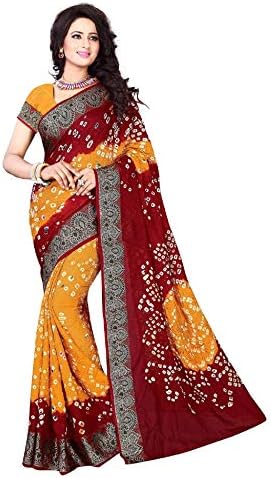 Divine International Trading Co Women's Art Silk Printed Tie and Dye Bandhani Sarees with Blouse Piece Fabric Div-01h(Red+Yellow)
