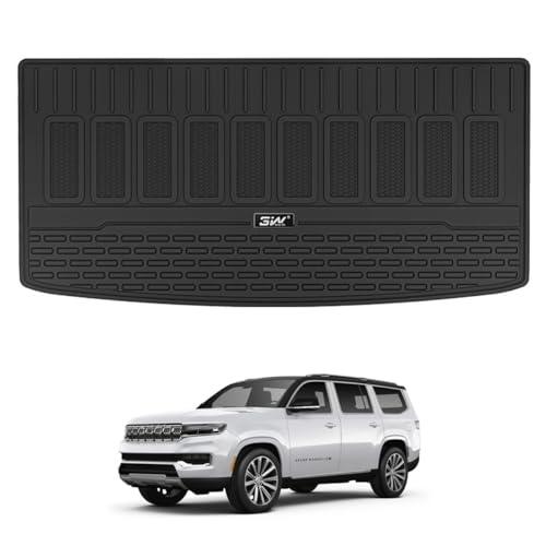 Image of 3W Cargo Liner Compatible with Jeep Grand Wagoneer(Non L) 2022-2024 2025 2026 7 Passenger Model All Weather Custom Fit Black Trunk Mat Set