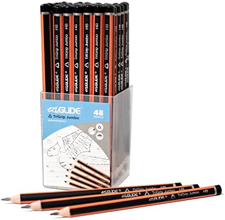 Eziglide TriGrip Jumbo HB Pencils, Pack of 48 Triangular Pencils, Break resistant super bonded lead, Triangle pencils for kids that improve pencil grip comfort and control when drawing & writing
