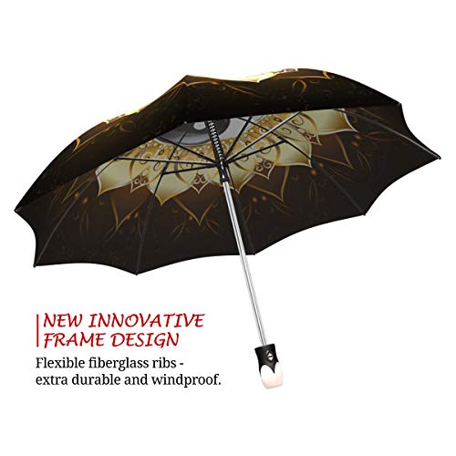 Stylish Travel Umbrella Lightweight - Compact Portable Automatic Umbrella - Designer Umbrella Small - Fashion Yin Yang Umbrella Gold Black White - Folding Durable Strong Rain Umbrella With Sleeve #TOP3