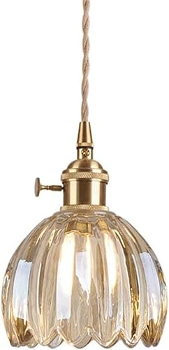 ASerZenith Retro All Copper Glass Chandelier E27 1 Lamp Minimalist Amber Flower Pendent Lamp Bedside Bar Homestay Porch Decoration,Clear