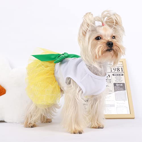 Dog Dressses For Small Medium Dogs Girl Pineapple Mesh Dress Dog Outfit, Summer Tutu Dog Dresses Cat Apparel, Cute Pet Puppy Clothing Doggie Outfits, X-Small, Yellow #TOP3