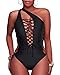 Holipick Women Black Sexy One Piece Swimsuit One Shoulder Bathing Suit Lace Up Swimwear Monokini L