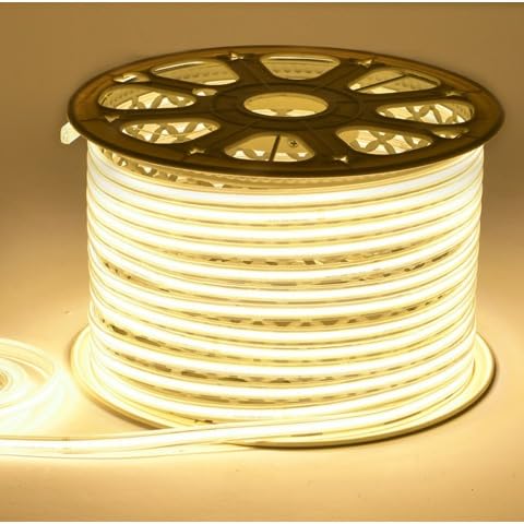 50m COB LED Strip Light 220V – Super Bright Flexible Cuttable Tape Warm White Indoor Outdoor Lighting for Kitchen, Bedroom, Living Room, Cabinet, Mirror & Christmas Decoration with Connector