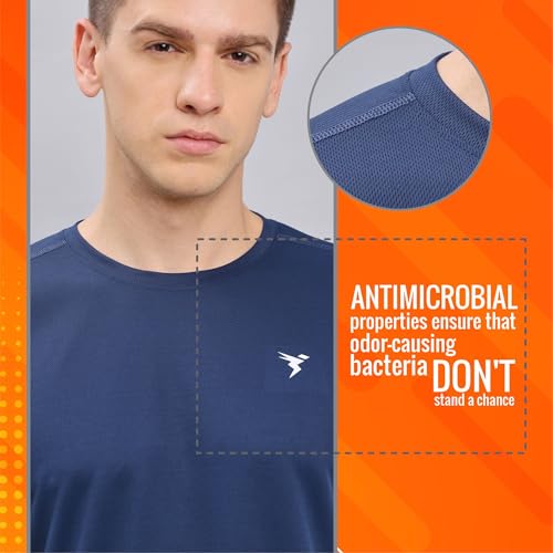 Image of TECHNOSPORT Men's Slim Fit Polyester Activewear Sports T-Shirt with Moisture-Wicking Comfort for Workout, Running & Gym